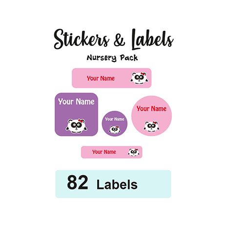 Nursery Pack Labels Panda Girl - Pack of 82