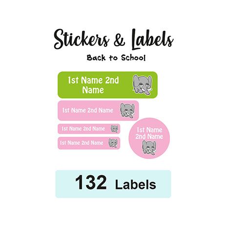 Back to School Pack Labels Elephant Girl - Pack of 132