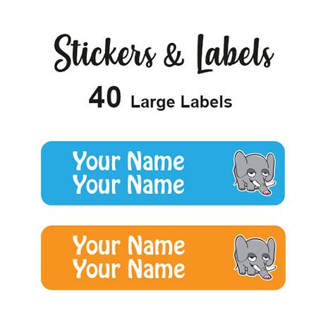 Large Labels 40pc Elephant Boy - perfect for books and bags
