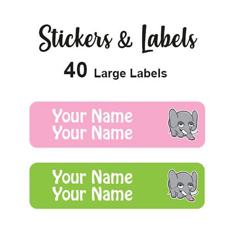 Large Labels 40pc Elephant Girl - perfect for books and bags