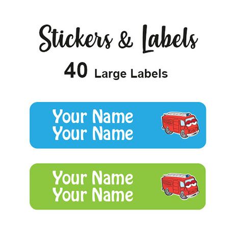 Large Labels 40pc Fire Engine - perfect for books and bags