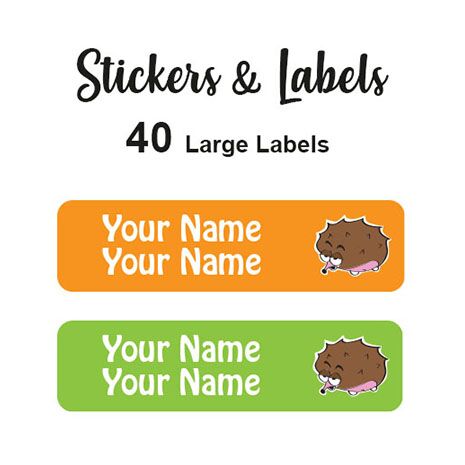 Large Labels 40pc Hedgehog - perfect for books and bags