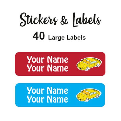 Large Labels 40pc Sport Car - perfect for books and bags